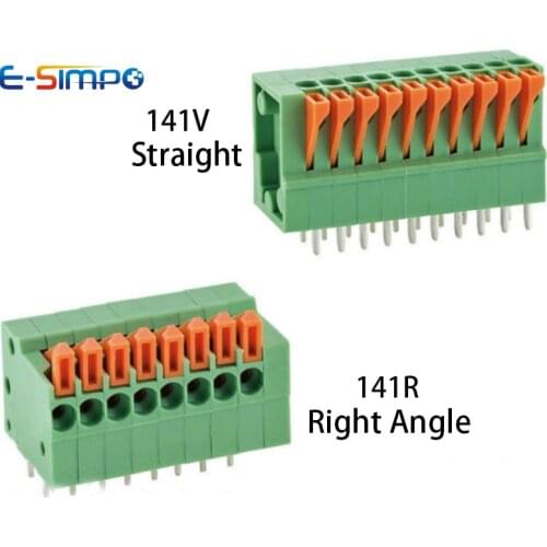 20pcs Splicable 2.54mm Pitch 2/3/4/5/6/7/8/9/10P 141R 141V Straight Right Angle 150V/2A PCB Wire Spring Terminal Block Connector