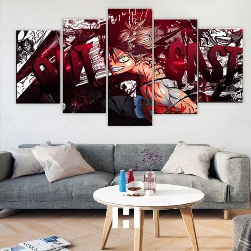 5 Pieces Canvas Print HD Black Clover Asta Animation Poster Wall Art Pictures for Living Room Bedroom Childrens Room framed