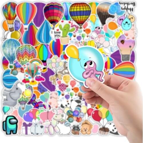 50Pcs Cartoon Hot Air Balloon Stickers Mini Paper Sticker Decal DIY Ablum Diary Scrapbooking Label Sticker Kawaii Stationery