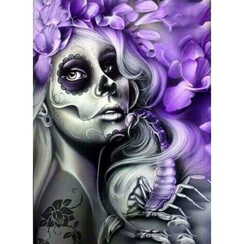 5d diy diamond painting Purpld Flower Skull Girl,daimond embroidery full round mosaic diamond inlaid Halloween gift A1814