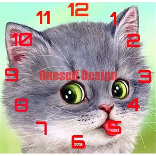 Diamond painting cross stitch cat diamond mosaic sale with clock rhinestone pictures diy frame Christmas gifts diamond mosaic