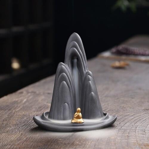 Zen Meditation Backflow Incense Burner Purple Clay Incense Holder + 20 Free Cones, for Home Decor Aromatherapy Relaxation Gifts