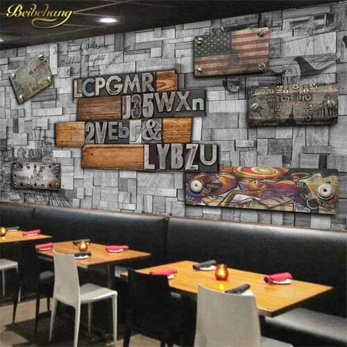 Beibehang 3D Vintage Wooden Striped Frame Painting Creative Gear Brick Wallpaper Theme West Restaurant Cafe Background Mural