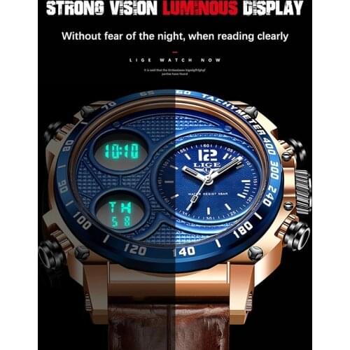 2021 LIGE Sports Watch Men Top Luxury Brand Waterproof Wristwatch Men Quartz Analog Military Digital Watches Relogio Masculino