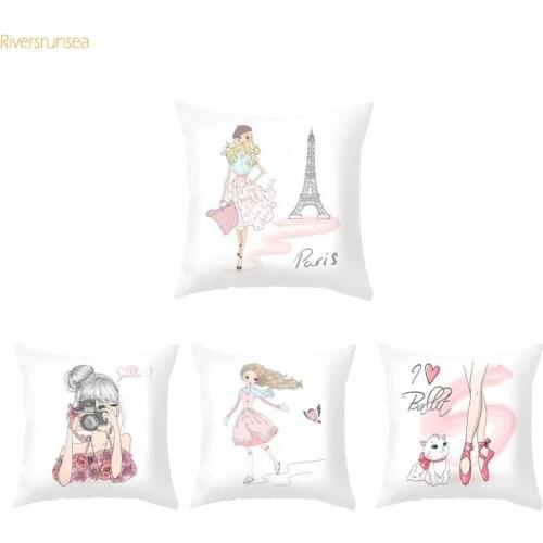 Pink Nice Girls Cushion Cover Living Room Decorative Cushions Case For Sofa Luxury Ballet Girl Pillows Throw Design Good Quality