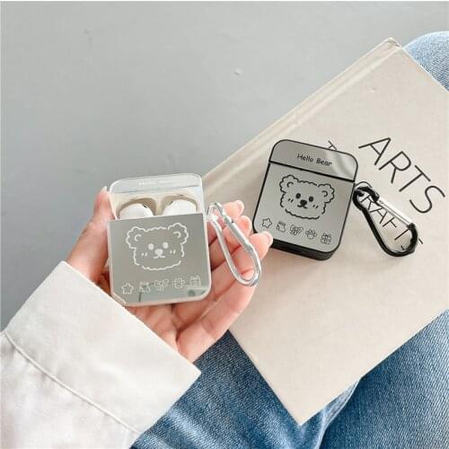 Cute Cartoon Bear Earphone Case for Airpods Pro Mirror Bluetooth Headphone Headset Protective Cover with Hook for Airpods 1/2