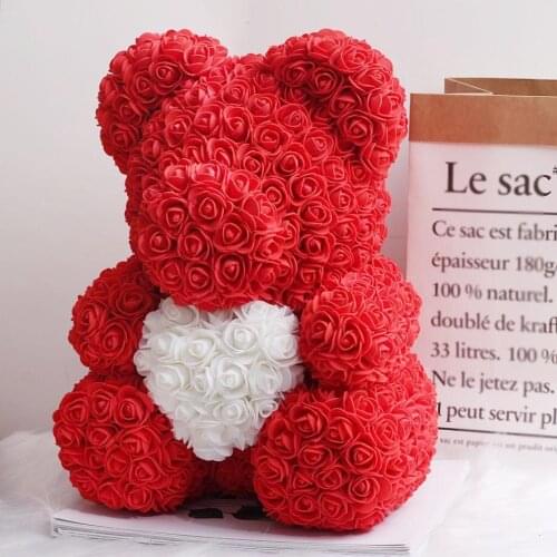 Hot Sale 40cm25cm Bear of Roses Artificial Flowers Home Wedding Festival DIY Cheap Wedding Decoration Gift Box Wreath Crafts