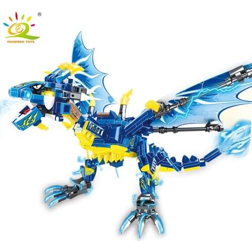 HUIQIBAO 328PCS Blue Dragon Model Building Blocks Movie Ninja Kai Jay Figures Animal City Bricks Educational Toys For Children