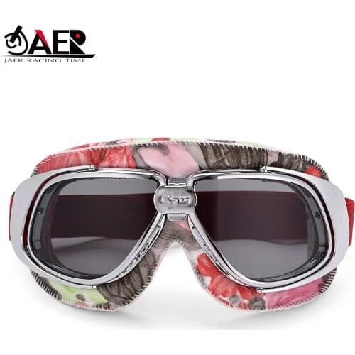 JAER Retro Motorcycle Goggles Glasses Vintage Leather Glasses for Motocorss Cruiser Cafe Racer Half Helmet Goggles