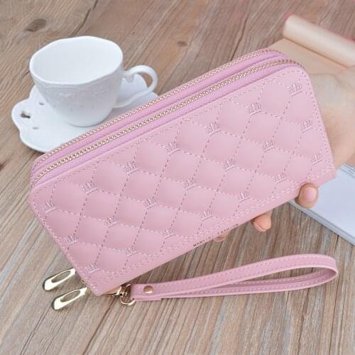 Embroidery Plaid Women Wallets Fashion Long Leather Top Quality Card Holder Classic Female Purse Zipper Clutch Wallet For Women