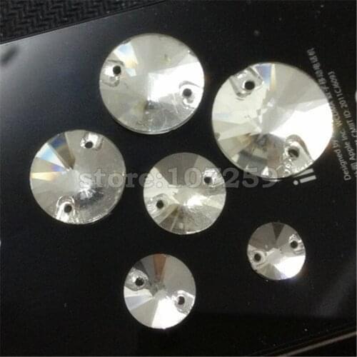 TopStone 8mm 10mm 12mm Round Rivoli Sew on Rhinestone Crystal Clear Color Glass Crystal Flat back Sew on Stone 2 Holes