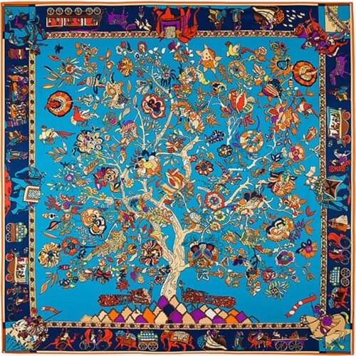 130cm Square Scarf 2021 Luxury Brand Twill Silk Scarf For Women Female Charm Life Tree Bandanna Head Large Square Scarves Shawl