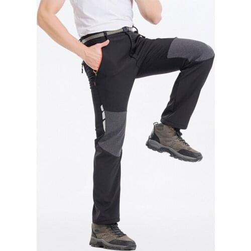 Mens Hiking Pants Winter Plus Velvet Thick Warm and Windproof Waterproof Outdoor Climbing Ski Pants Soft Shell Hiking Pants