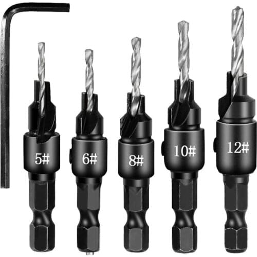 6Pcs Countersink Drill Woodworking Drill Bit Set Drilling Pilot Holes For Screw Sizes hand tool set #5 #6 #8 #10 #12