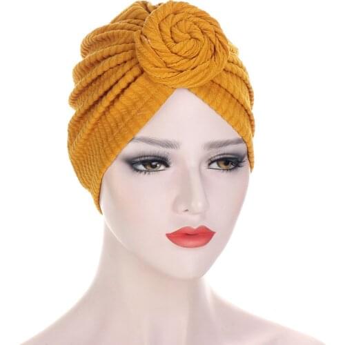 New Solid colour Ethnic wind vortex knotted hooded hat African Muslim hat for women chemotherapy cap Bohemian Hair Accessories