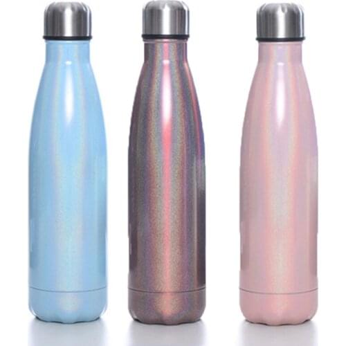 Wholesale 17oz Glitter Cola Bottle 500ml Water Bottle Stainless Steel Leak Proof Double Wall Heat Insulated Sports Thermos Cup