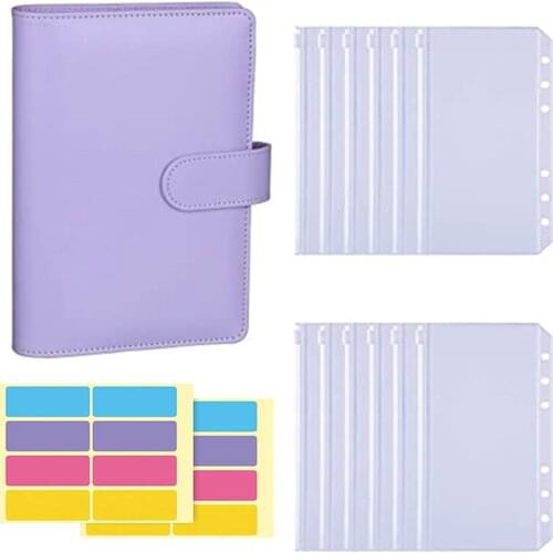 A6 6 Ring Binder Pocket Zipper Bag Macaron Color Notebook Leather Pu Loose-leaf Cover Notebooks Cash Budget Kawaii Stationery