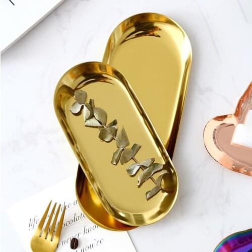 Jewelry Storage Tray Nordic Metal Tray for Pastry and Fruit Placing European style Gold Oval Plates 3pcs/set Photography Props