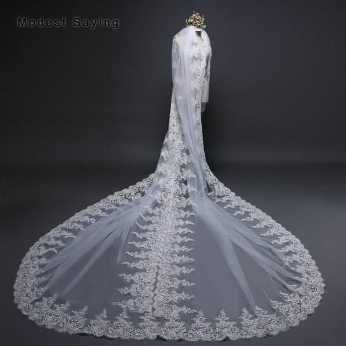 Top Quality Luxury 4M Lace Edge Church Cathedral Wedding Veils Net 2018 Formal Women Bridal Veils Bride Wedding Accessories