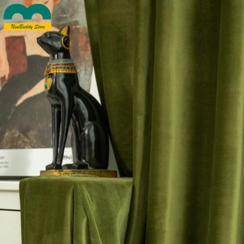 Luxury Green Velvet Curtains Blackout Coffee Solid Color Curtains for Living Dining Room Bedroom Windows Drapes Christmas Wall
