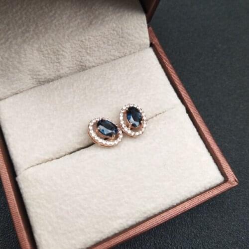 LANZYO 925 Silver natuarl sapphire stud Earrings fashion jewelry anniversary plant women gift wholesale e040602agl