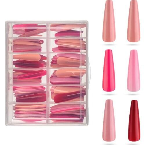 120pcs/box XL Extra Long Coffin False Nail Tips Mixed Color Fake Nails Manicure Nail Art Decoration Tools Artificial Nails