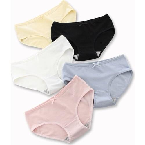 Simplicity Solid Color Cotton Pack Hip Lady Comfort Underpants Mid Waist Cute Bowknot Breathable High Quality Girly Panties A14