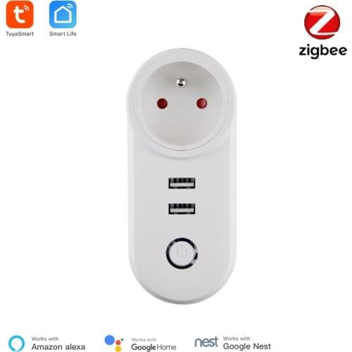 Tuya Smart Zigbee FR Plug APP Wireless Control Tuya Zigbee 3.0 FR Socket Alexa Echo Voice Control Dual USB Charging Google Home