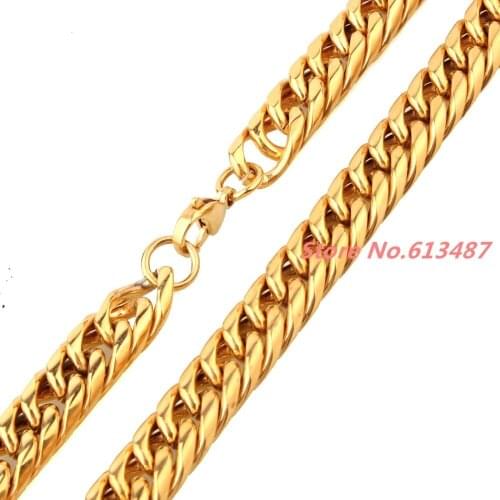Heavy Cool Gold Tone 7"-40" 13mm Curb Cuban Chain Necklace or Bracelet 316L Stainless Steel Cool Mens Jewelry Popular Gift