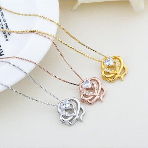 UFOORO S925 Sterling Silver heart-shaped Luxury Pendant Clear Zircon Jewelry For Woman Female Wedding Clavicle Chain