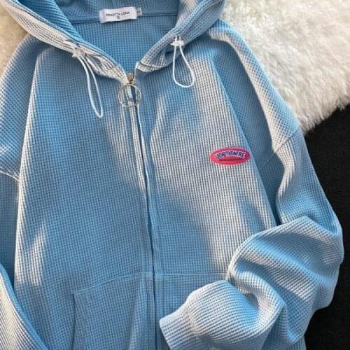 Womens Hoodie Korean Style Vintage Solid Color Zip-Up Sweatshirt Long Sleeve Oversized Hooded New Women Casual Coats