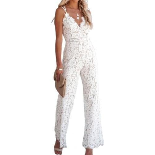Elegant Women Jumpsuit Lace Spaghetti Straps Elegant Solid Color V Neck Sleeveless Slim Romper Office combinaison femme