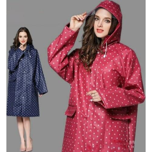 New Fashion Personality Dot Long EVA Waterproof Rainwear With Hood Brim Outdoor Travel Women Bicycle Raincoat Rain Jacket