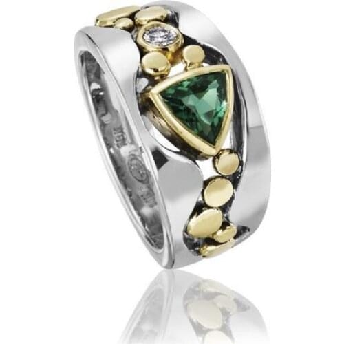 Vintage Hollow out Band Ring Graceful Two Tone Blue Green CZ Stone Ring For Women Evening Dance Party Ethnic Jewelry Gift N3M867