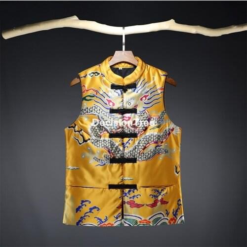 2021 traditional chinese style dragon hanfu vest wu shu tang suit men kung fu vest chinese breathable tank tops streetwear