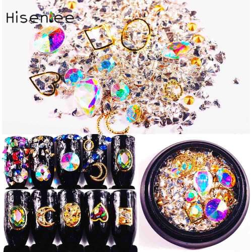 1 Box Nails Art Decorations Mixed 3d Rhinestone Charm Nail Accessoires Crystal Stones Rivet Tools Diy Manicure