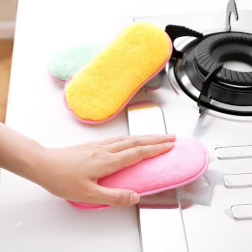 1pcs Double Side Dish Sponge Strong Decontamination Non-stick Oil Fiber Dish Towel Scouring Pad Rags Kitchen Cleaning Dishcloth