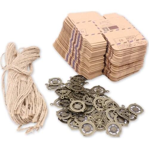 10-100pc Kraft Paper Gift Bag and Compass for Wedding Decoration Baby Shower Birthday Celebration Hawaii Carnival Party Supplies