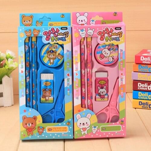 3 Set Cartoon for School-Age Children Stationery Pencil Eraser Pencil Sharpener Stationery Combination Set Wholesale