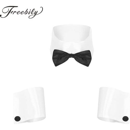 3Pcs Mens Adults Dancer Cosplay Costume Male Bow Tie Collar Butler Waiter Cuffs Lingerie Set For Halloween Accessories