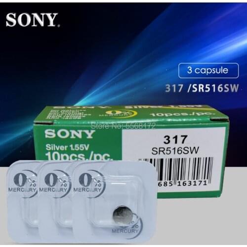 3pcs Original Single grain packing Sony 317 SR516SW SR516 1.55V Silver Oxide Button Cell Coin Battery High Capacity Calculator