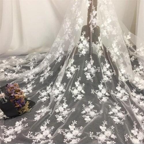 3YardsX120cm New Net Yarn Polyester Silk Lace Embroidery Fabric High-end Wedding Dress Exquisite Embroidery Cloth lw0125