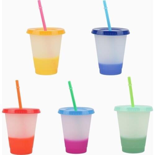 NEW 5PCS 473/700ml Mugs With Straw DIY Discoloration Tumblers Set Reusable Color Changing Cup Cold Drinks Cups Coffee Juice Mug