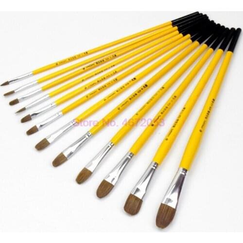50sets Weasel Hair Round Paint Brush Wooden Handle for Watercolor Paint Art Supplies Oil Brush Painting Brush 6pcs/set