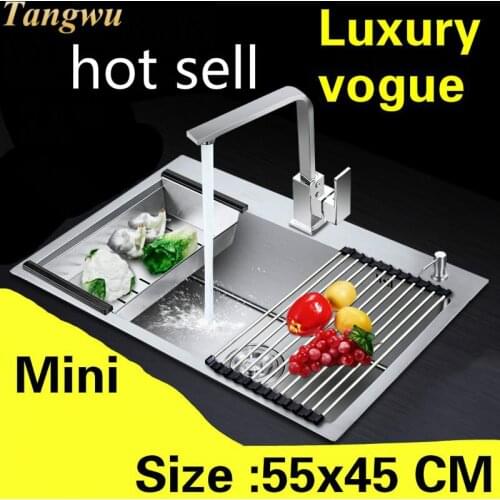 Free shipping Apartment mini luxurious kitchen manual sink single trough high quality 304 stainless steel hot sell 55x45 CM