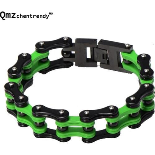 22cm*17mm 316L Stainless Steel Green Yellow Colors Motor Bangle jewelry Huge Heavy Men Motorcycle Biker Chain Bracelet For Boy