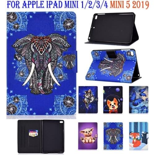 Card Slot Case For Apple ipad mini case Cover For iPad mini 1/2/3/4 mini 5 2019 Shell Stand Elephant Fox Bufferfly Capa Cover