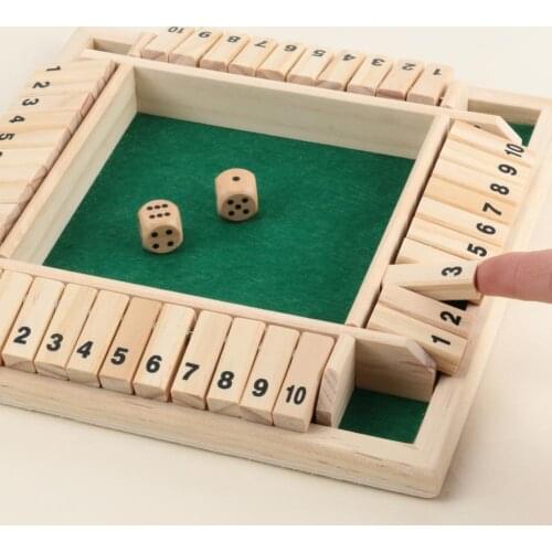 Four Sided 10 Numbers Shut The Box Wooden Board Game Set Dice Party Club Drinking Flips Puzzle Games For Adults Families Kids