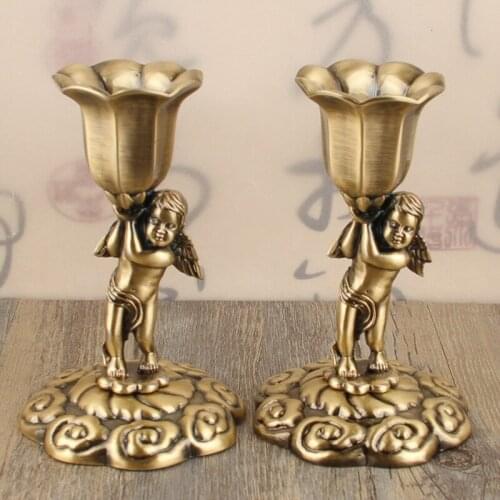 European candlestick ornaments luxury candlelight dinner romantic angel retro bronze candlestick home