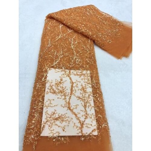 French Lace Fabric With Beads Sequins High Quality Tulle Lace Fabric Luxury Embroidery Nigeria Lace Fabric For Wedding Dress